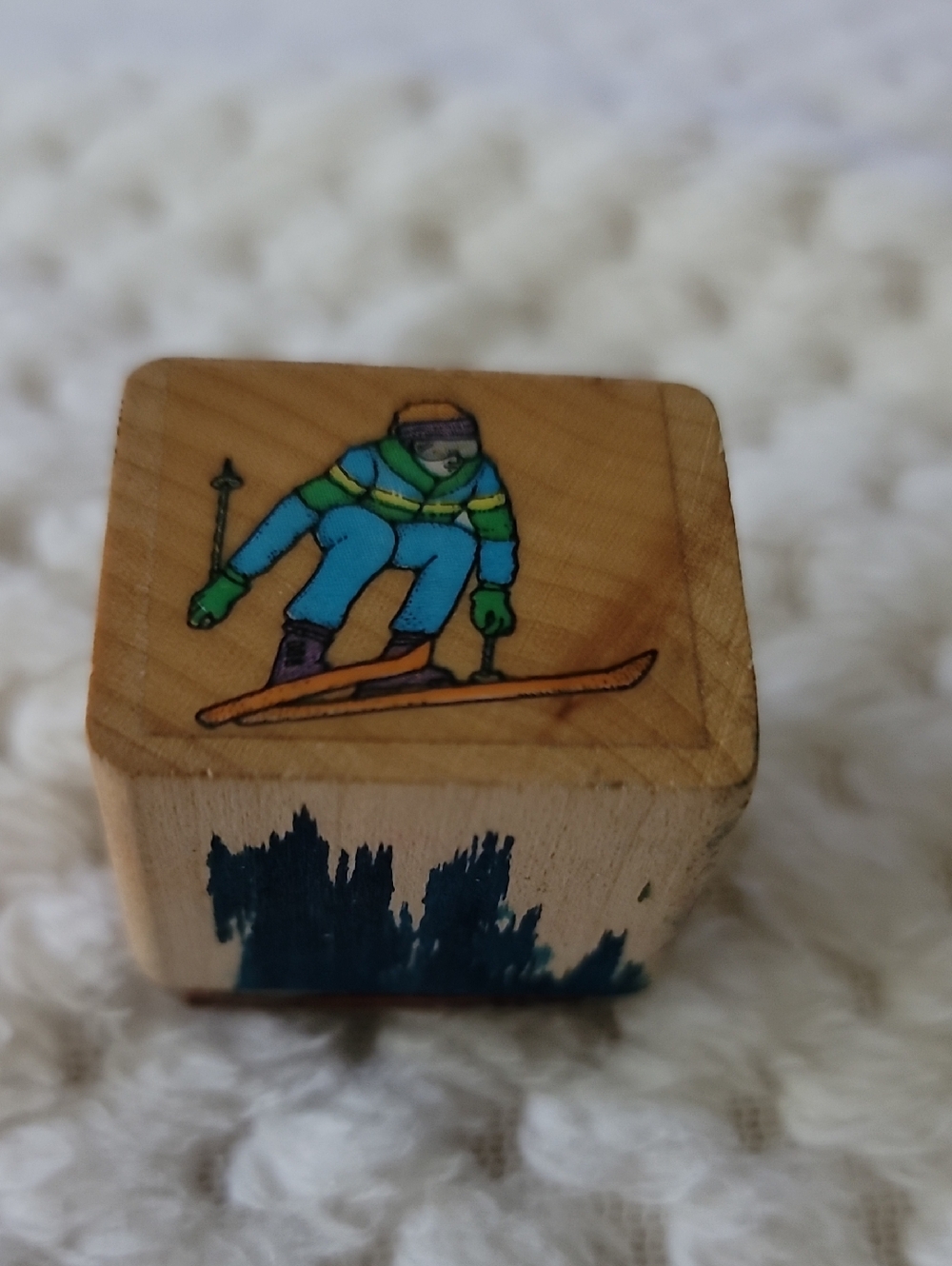 Downhill Skier Wooden Rubber Stamp